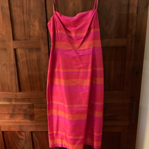 Ann Taylor Silk cocktail dress in fushia and orange. - Picture 3 of 8